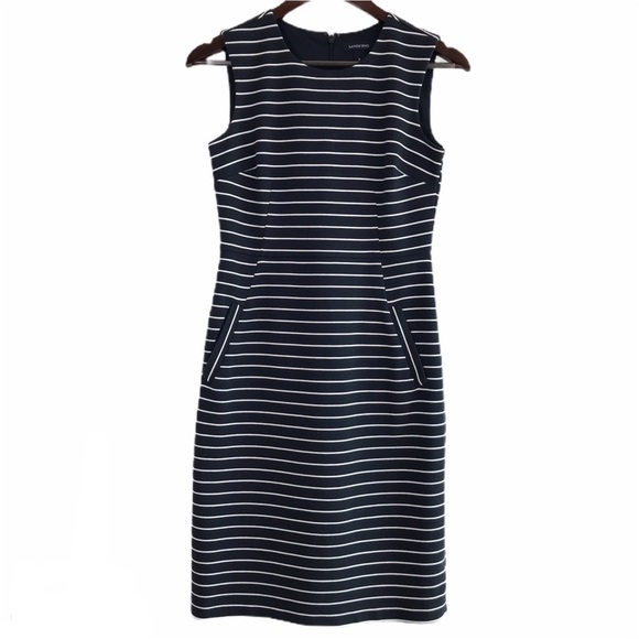𝅺Lands’End Women’s Sheath Stripes Nautical Dress Size 2 Career Office - Picture 1 of 10